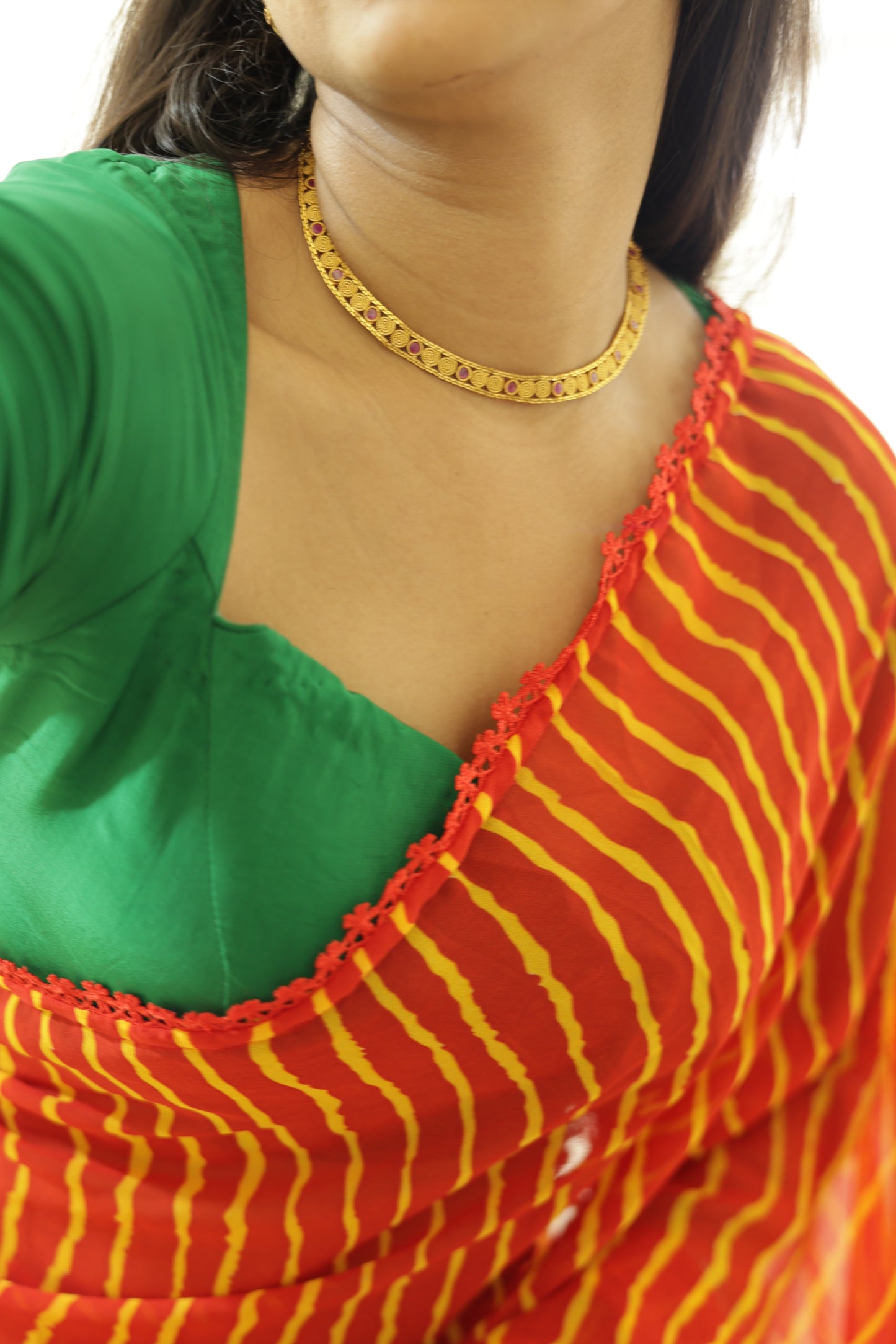 #MBA2144 Leheriya 1 min saree- Red