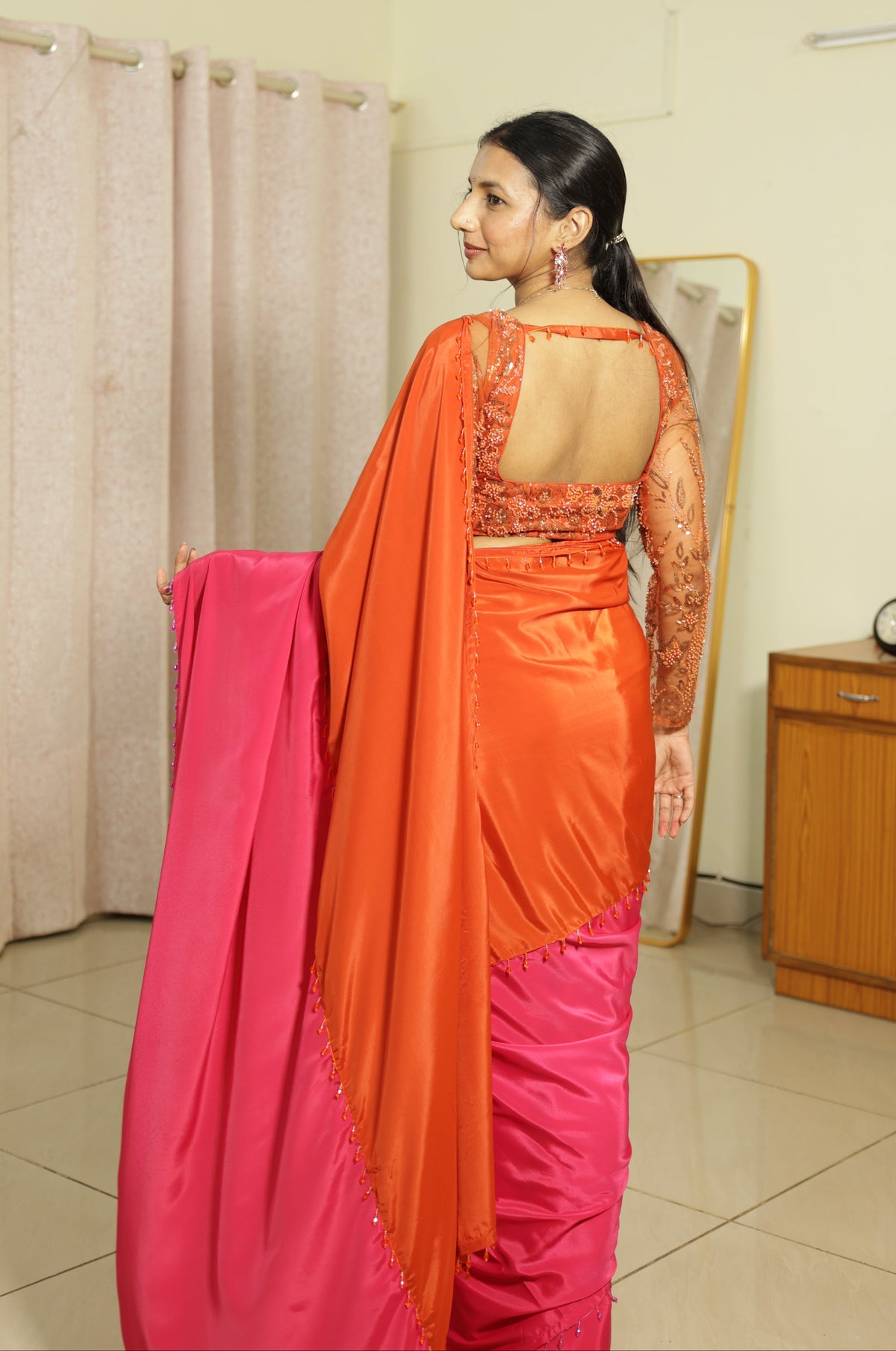#MBA2160 Rangrez 1 min saree and blouse-Orange pink
