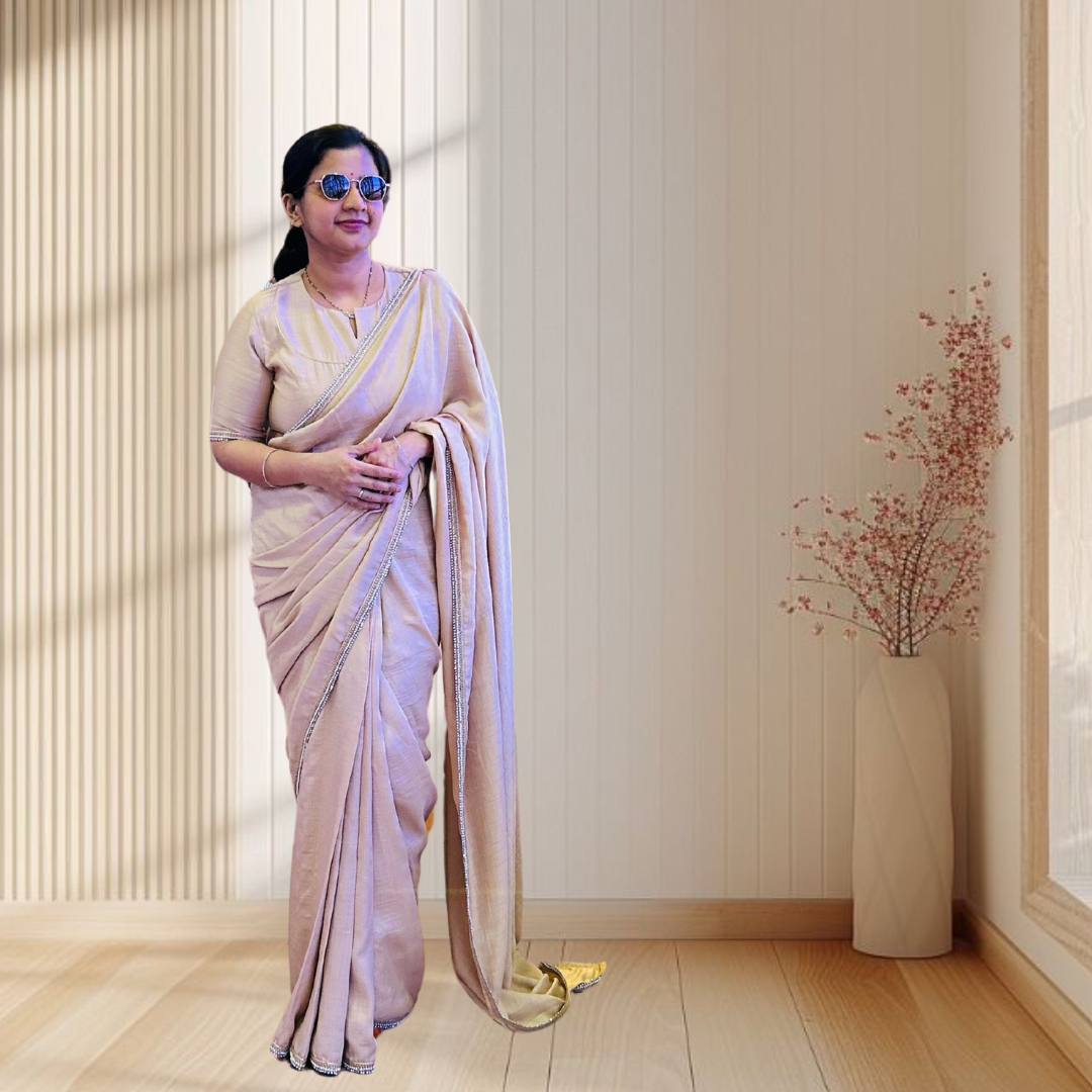 #MBA1845 Tara collection Silk 1 min saree and blouse- Champagne gold