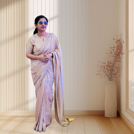 #MBA1845 Tara collection Silk 1 min saree and blouse- Champagne gold
