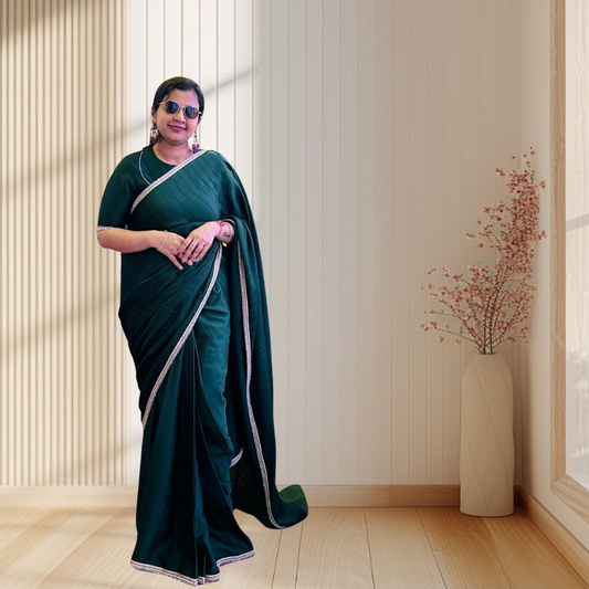 #MBA1846 Tara collection Silk 1 min saree and blouse- Bottle green