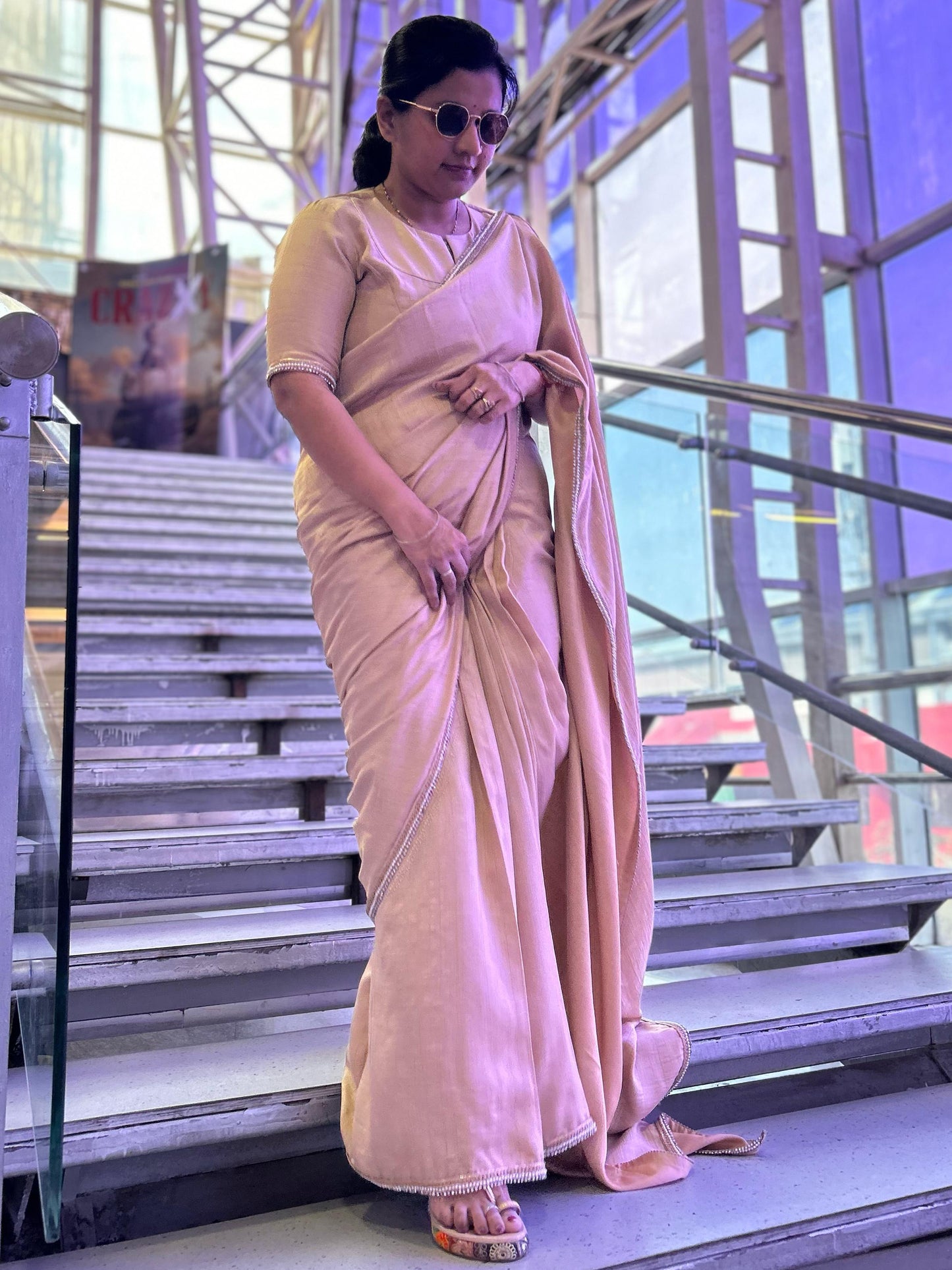 #MBA1845 Tara collection Silk 1 min saree and blouse- Champagne gold