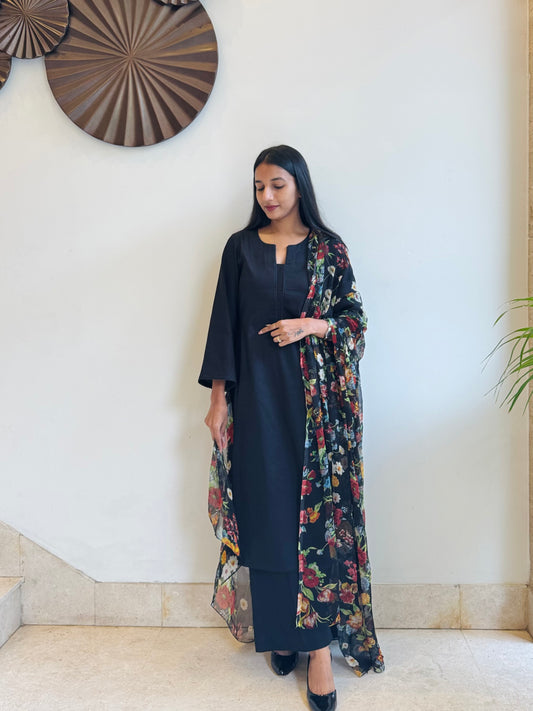 #MBA1816 Rozana Kurta pant with dupatta- Black