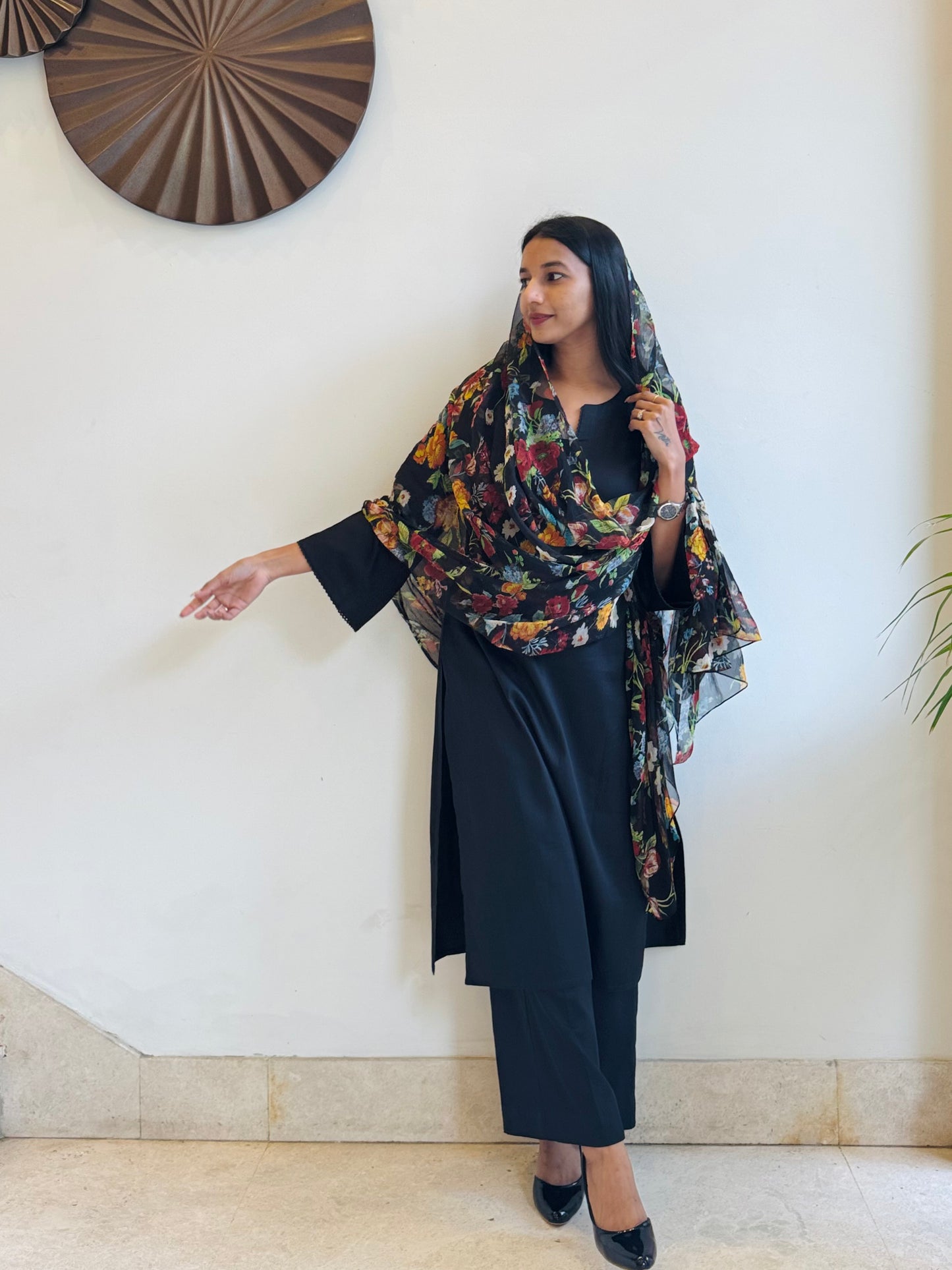 #MBA1816 Rozana Kurta pant with dupatta- Black