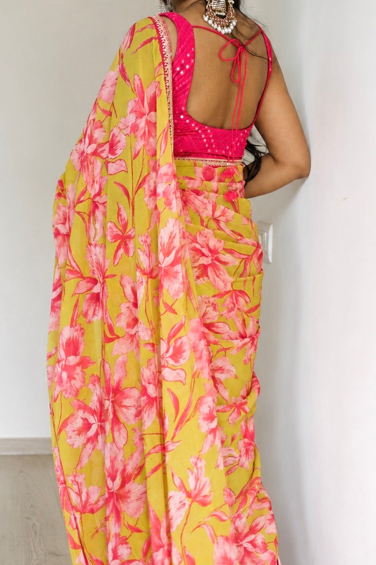 #MBA2095 Pink petals 1 min saree and blouse