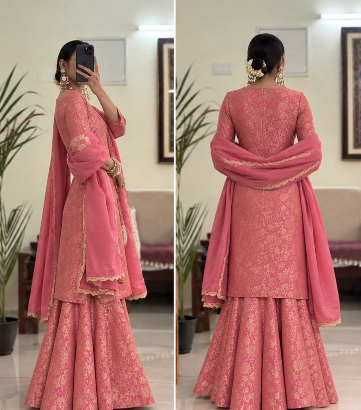 #MBA2162 Blush pink brocade silk gharara set
