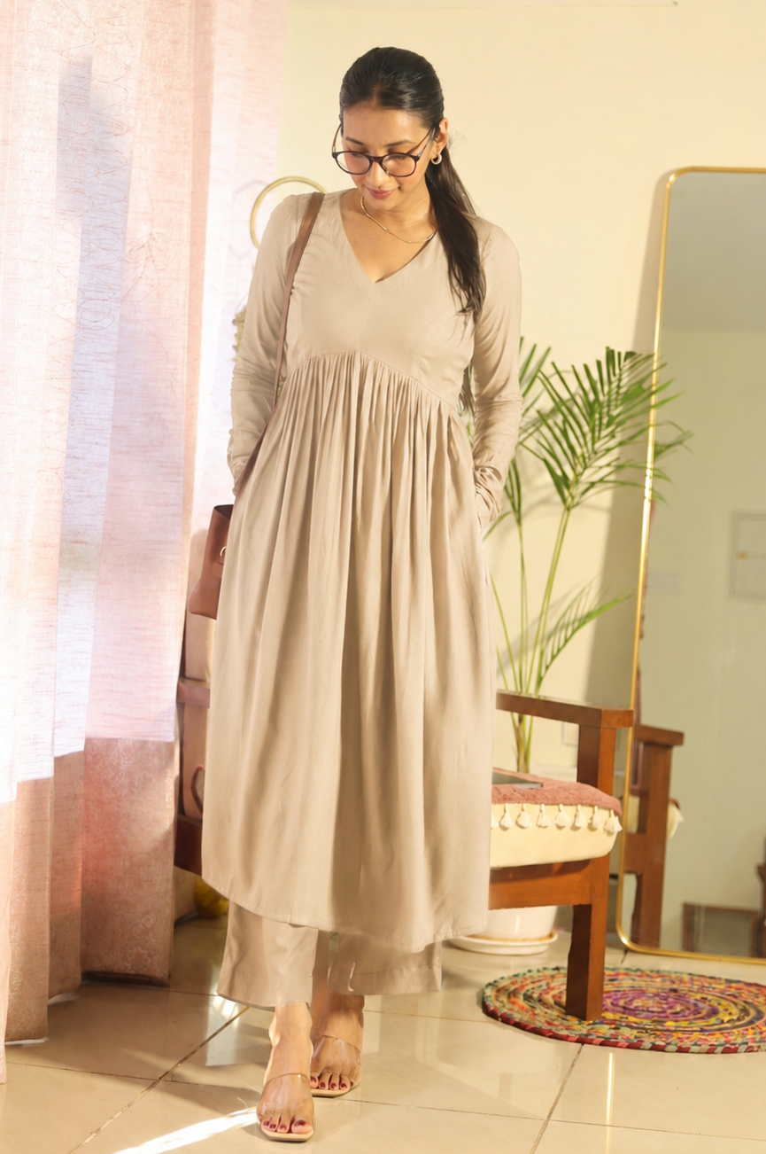 #MBA2128 Ruhaniyat kurta pant - Almond beige