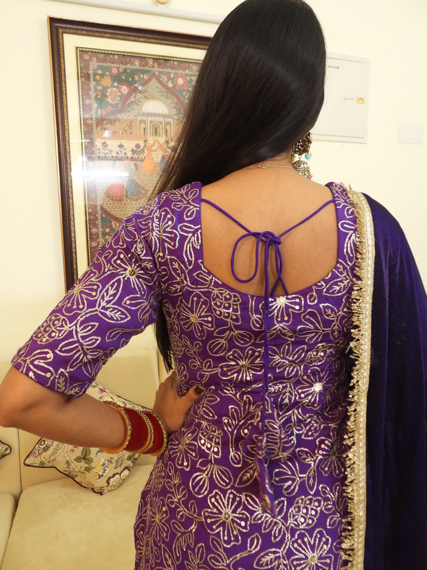 #MBA2052 Pure Chinon silk sharara set- Purple