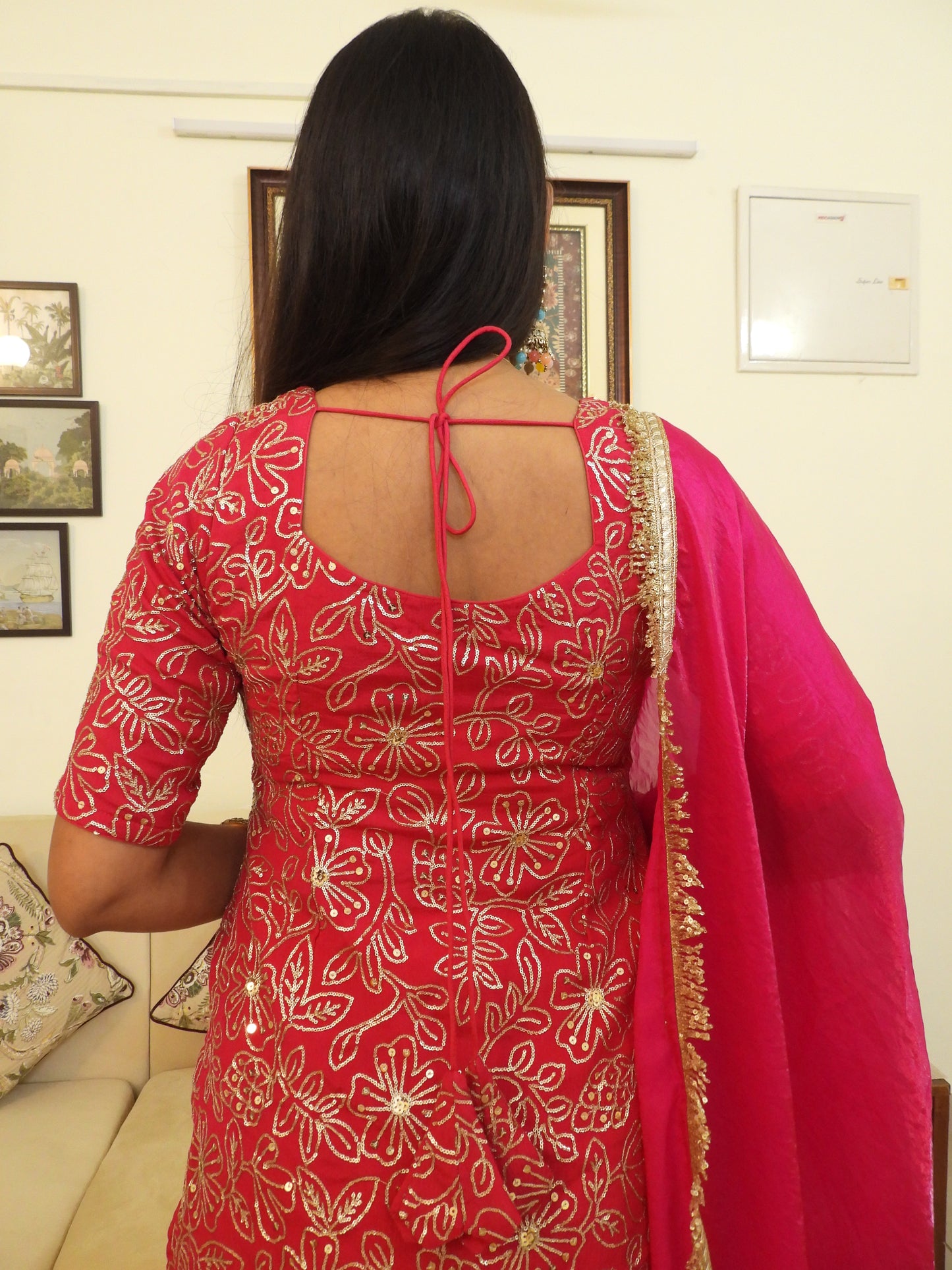 #MBA2051 Pure Chinon silk sharara set- pink