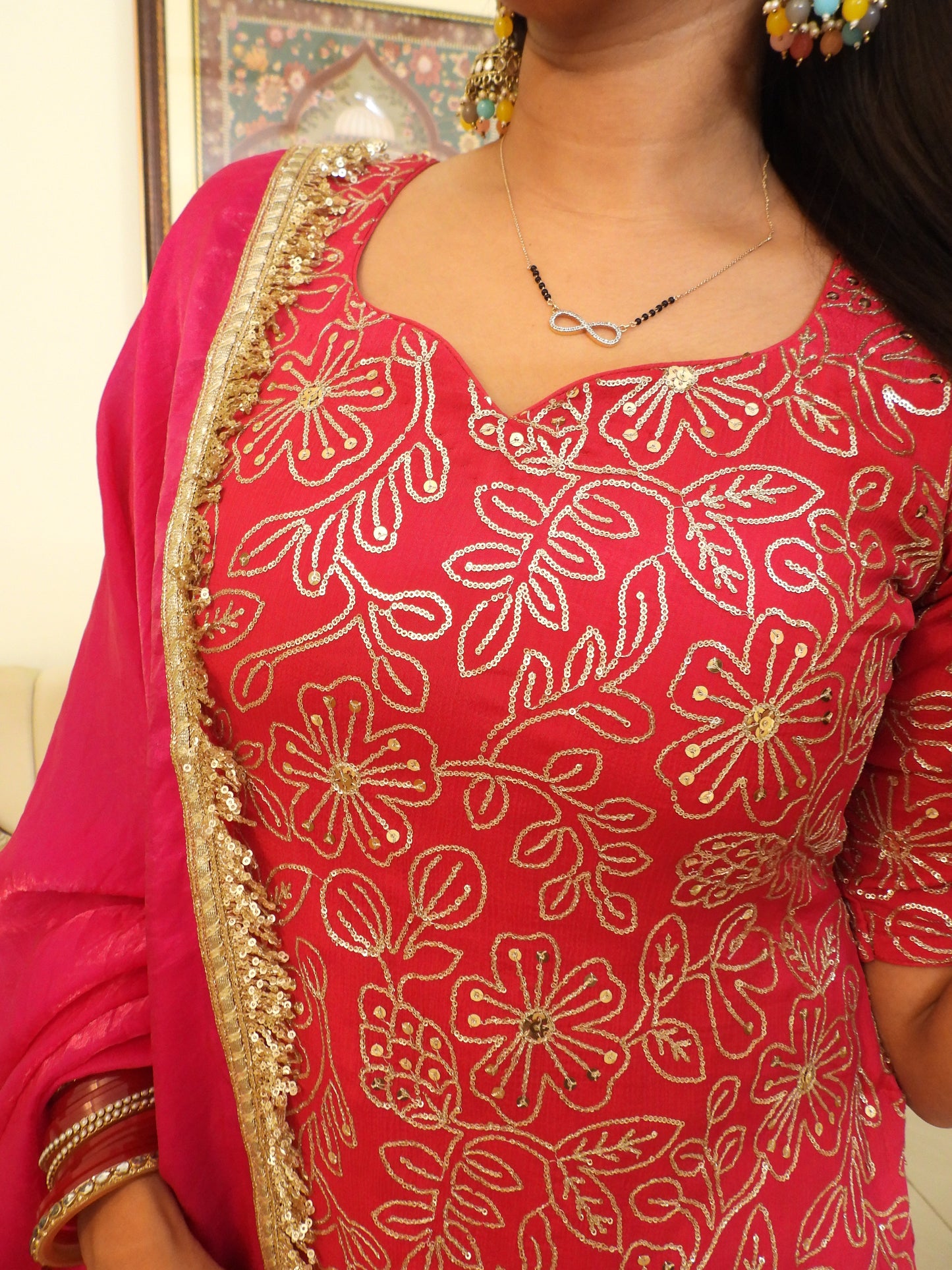 #MBA2051 Pure Chinon silk sharara set- pink