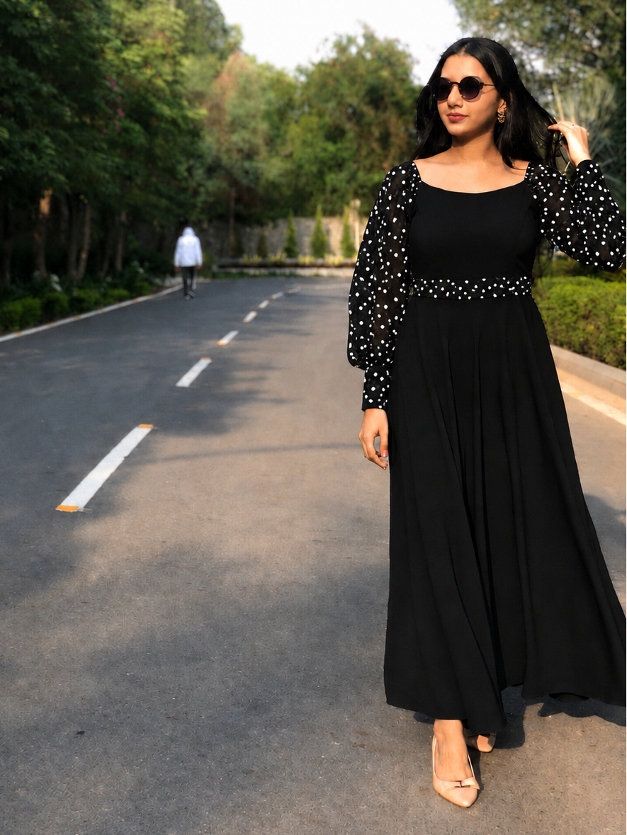 #MBA2122 Black dress with polka sleeves