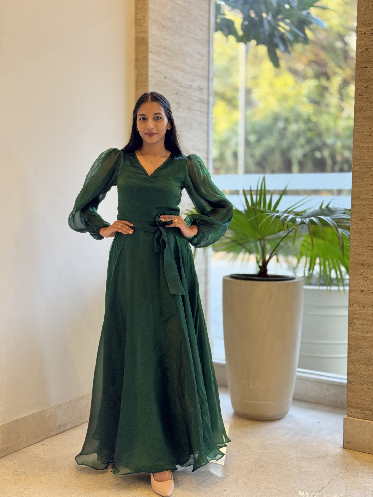 #MBA1823 Shimmer organza gown- Bottle green