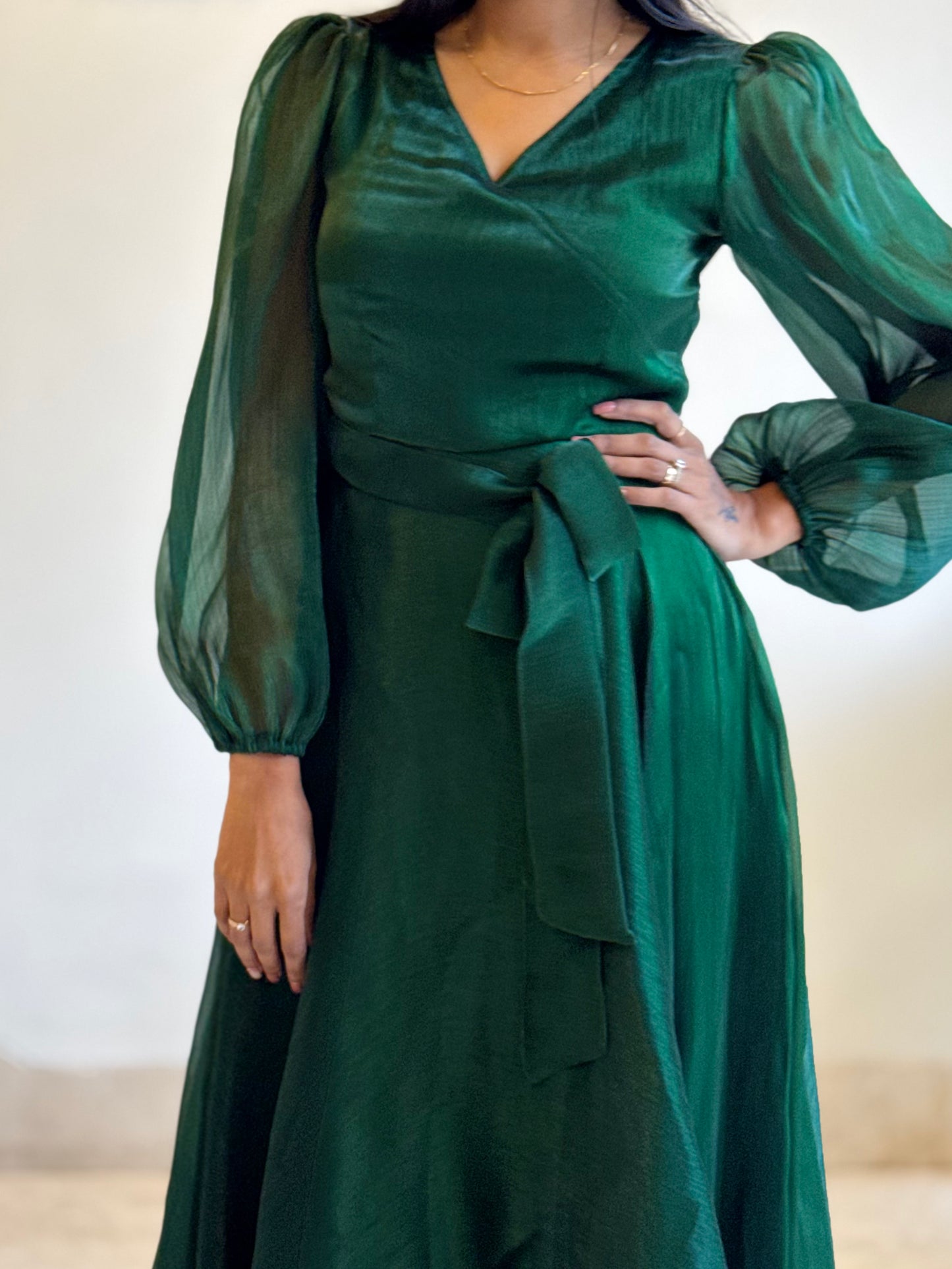 #MBA1823 Shimmer organza gown- Bottle green