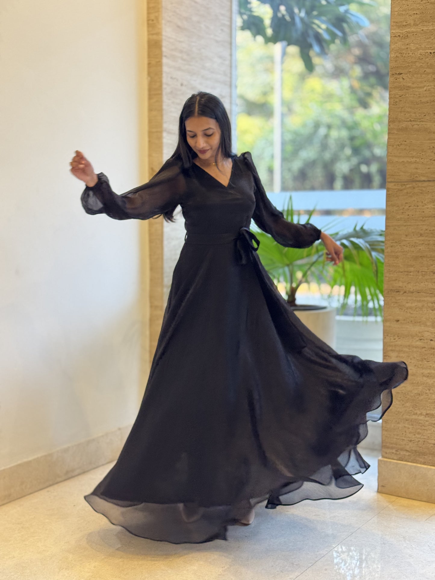 #MBA1824 Shimmer organza gown- Black