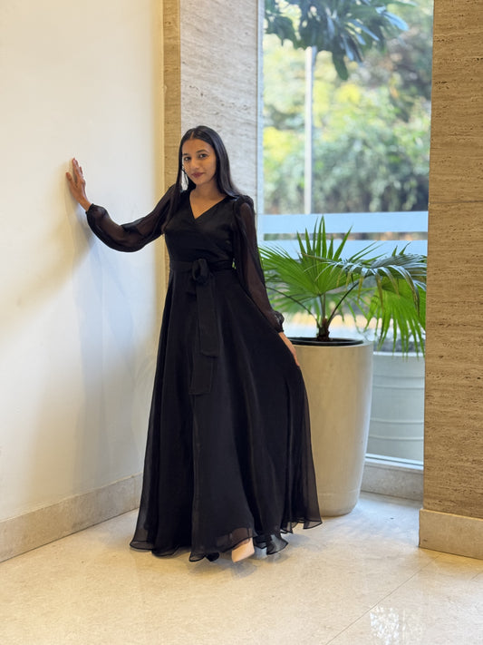 #MBA1824 Shimmer organza gown- Black