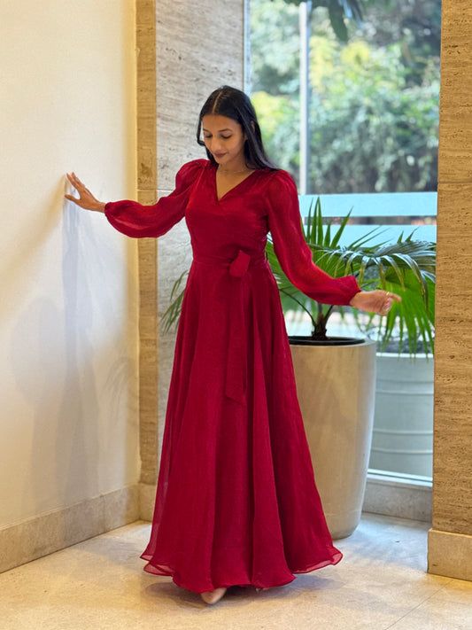 #MBA1825 Shimmer organza gown- Cherry red