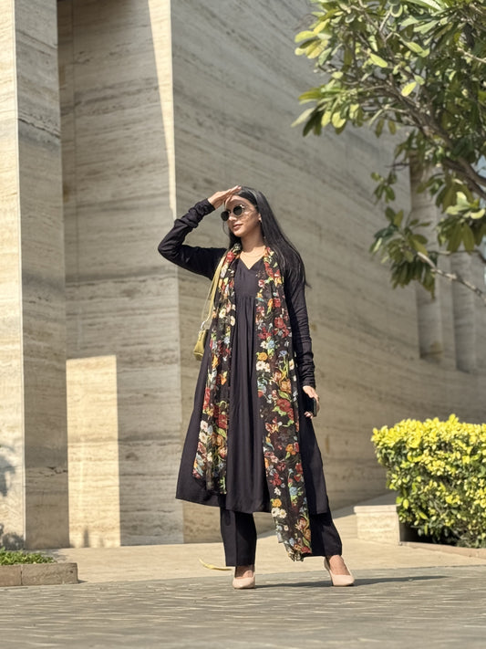 #MBA1849 Ruhaniyat kurta pant with dupatta- black