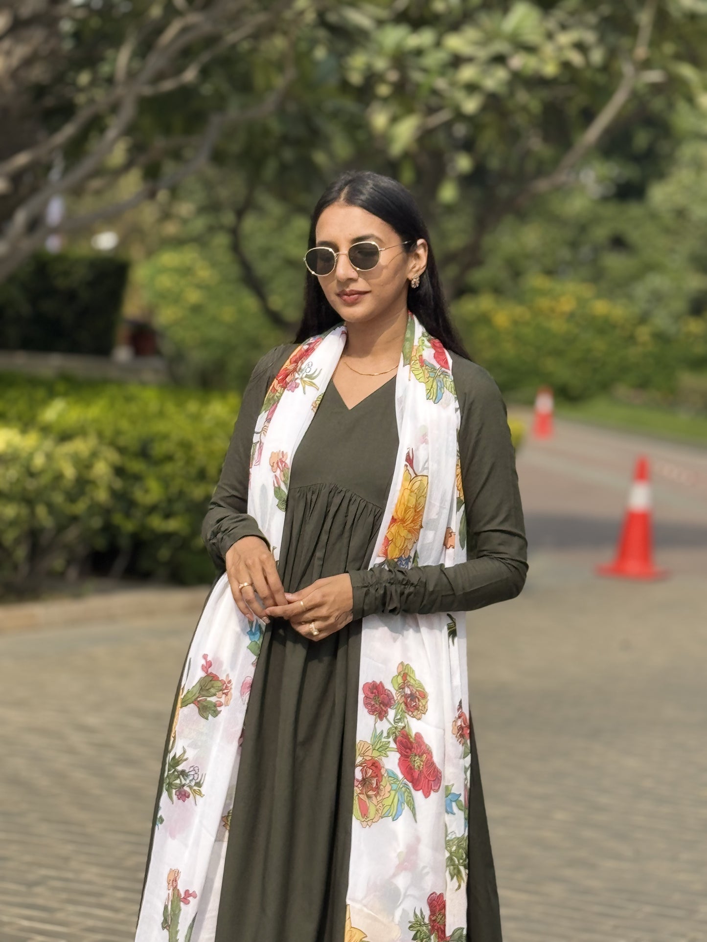 #MBA1857 Ruhaniyat kurta pant with dupatta-Dark olive