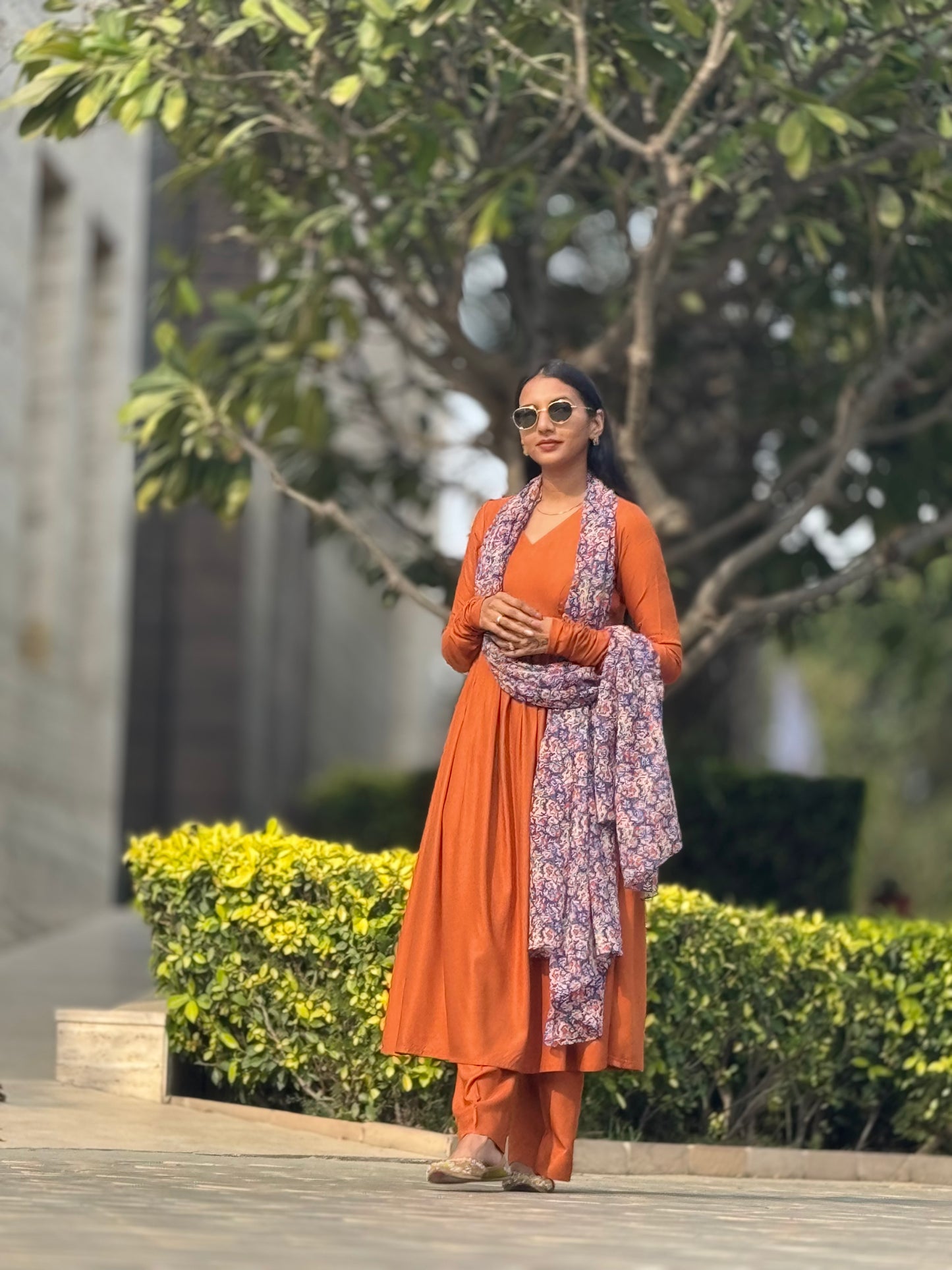 #MBA1856 Ruhaniyat kurta pant with dupatta-rust orange