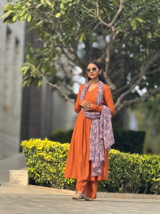 #MBA1856 Ruhaniyat kurta pant with dupatta-rust orange
