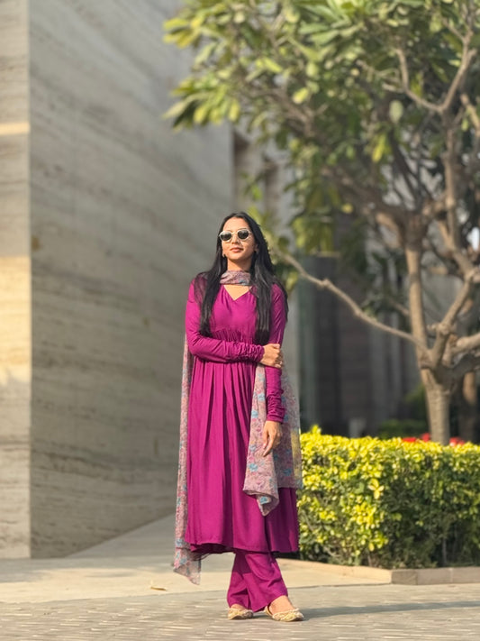 #MBA1848 Ruhaniyat kurta pant with dupatta- wine