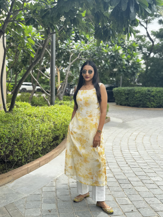 #MBA1993 Floral straight kurta- Hazelnut