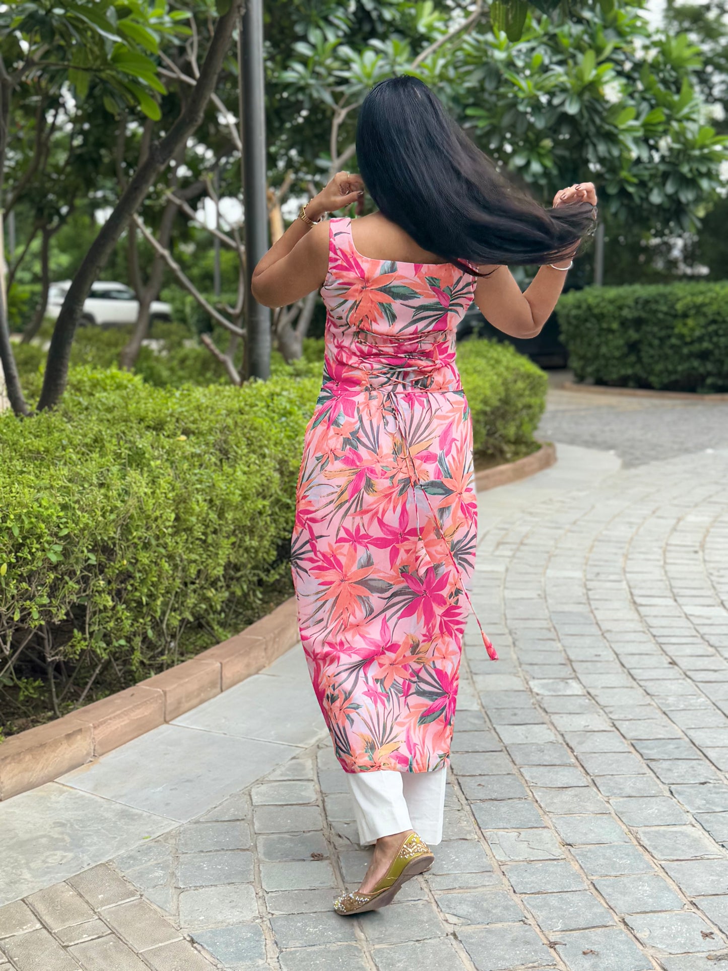 #MBA1994 Floral straight kurta- Tropical pink