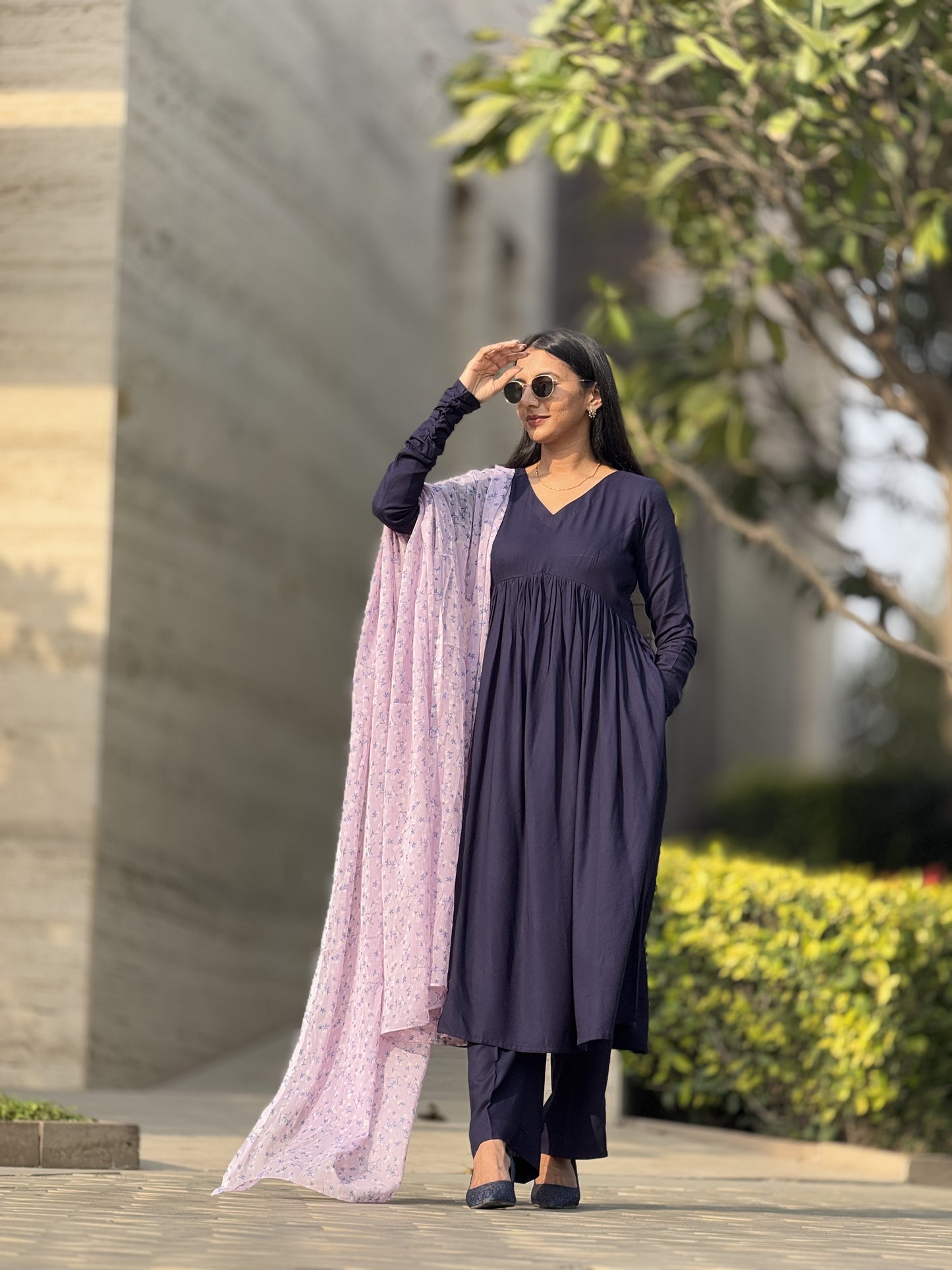 #MBA1853 Ruhaniyat kurta pant with dupatta- navy blue