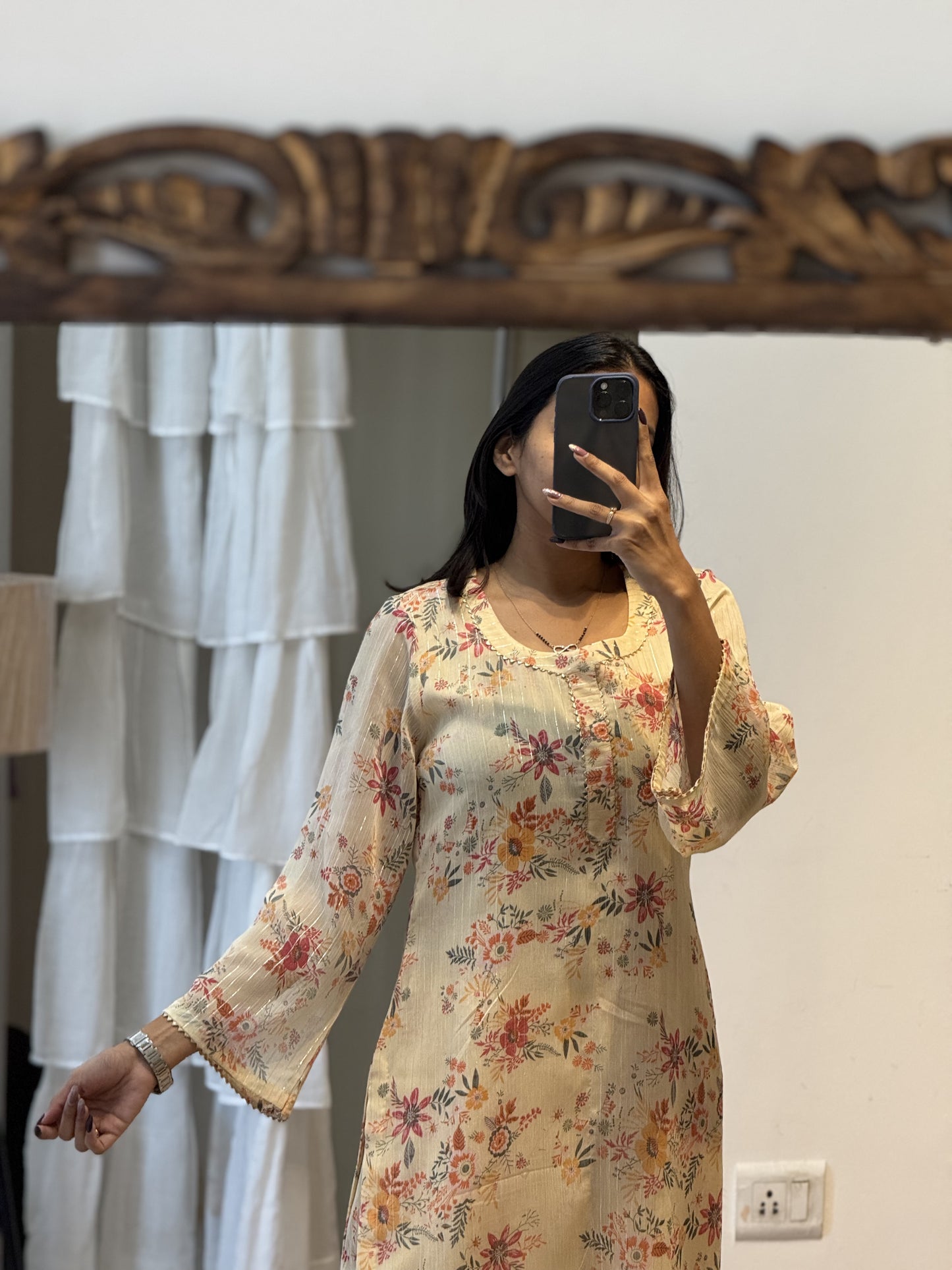 #MBA1707 Floral everyday co-ord set- Cream Ishita