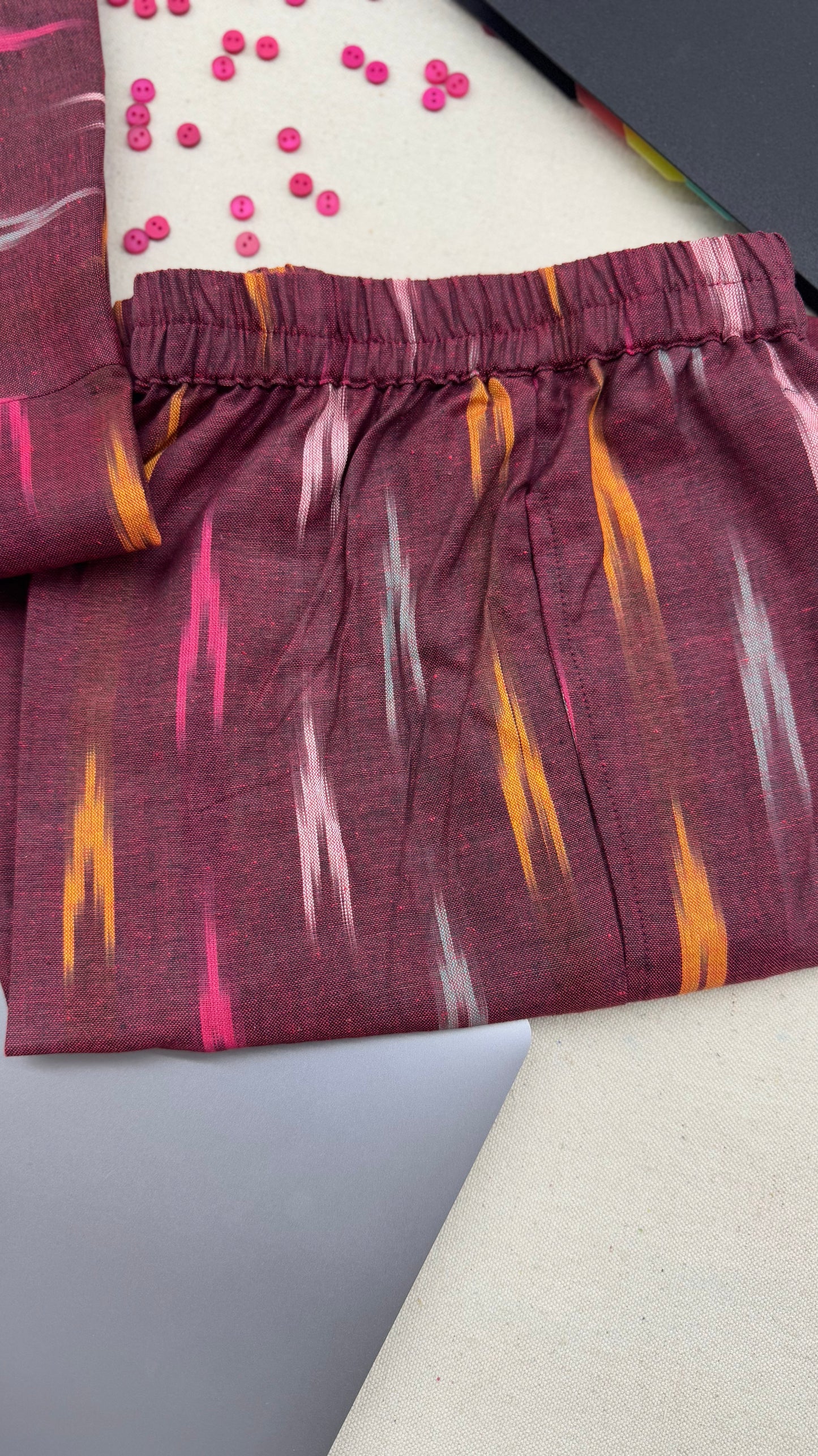 #MBA1862 Ikkat 2.0- maroon kurta and pant