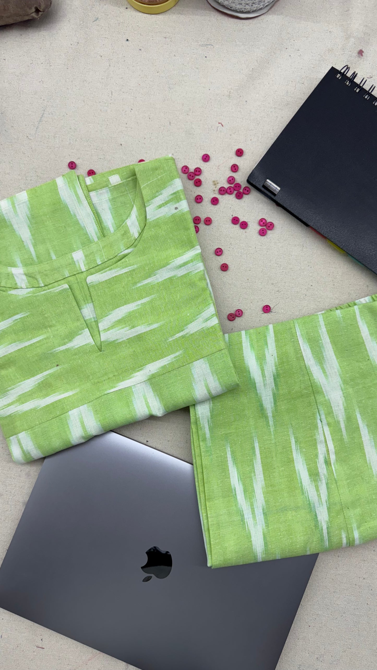 #MBA1861 Ikkat 2.0- pista green kurta and pant