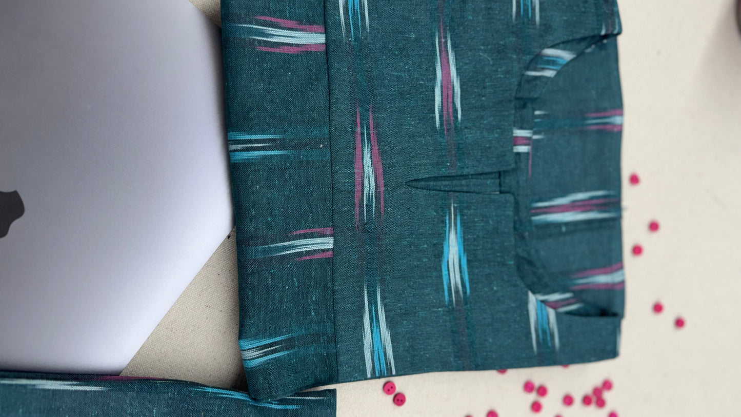 #MBA1864 Ikkat 2.0- dark green kurta and pant