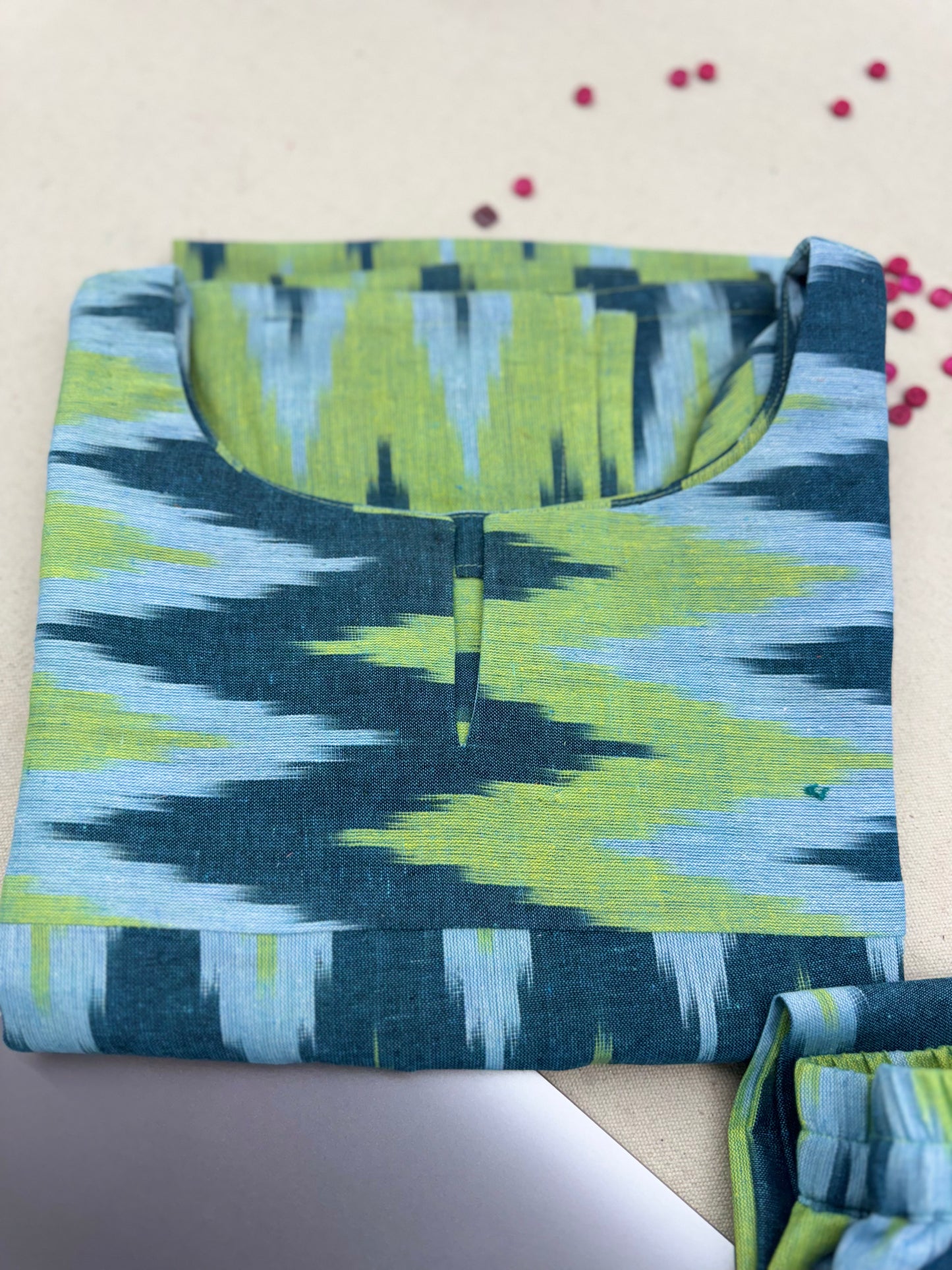 #MBA1865 Ikkat 2.0- blue green zigzag kurta and pant