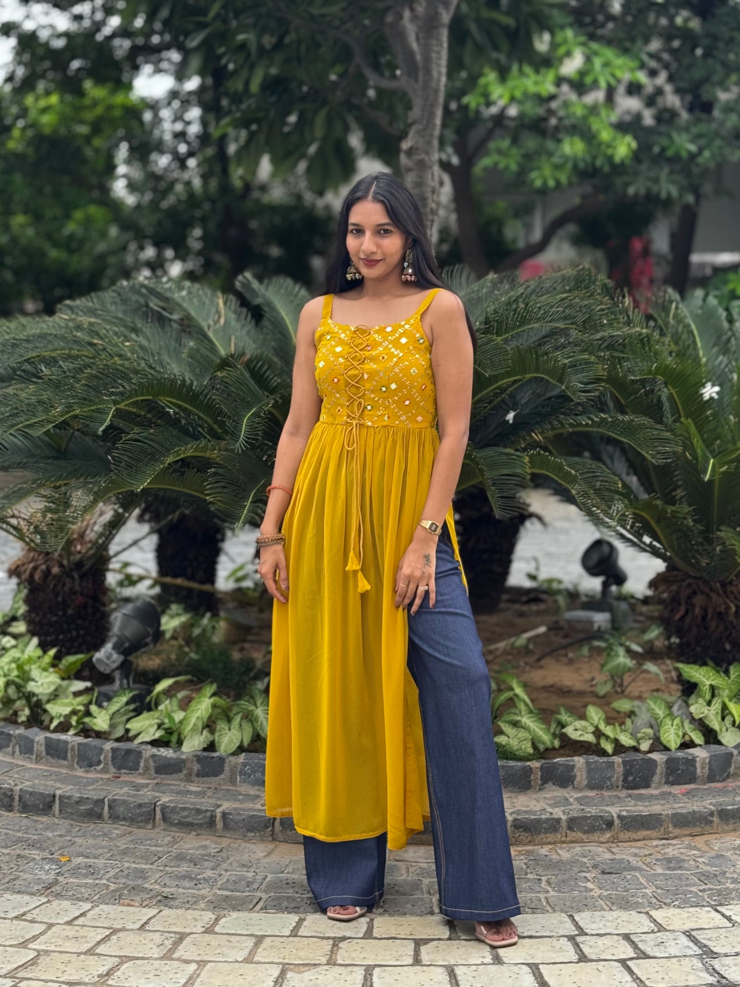 #MBA1998 Sitara side slit kurti- Mustard yellow