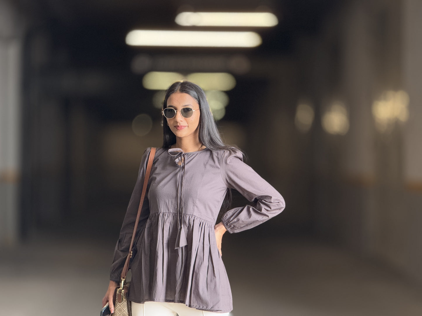 #MBA1874 Alizeh cotton top- Mocha brown