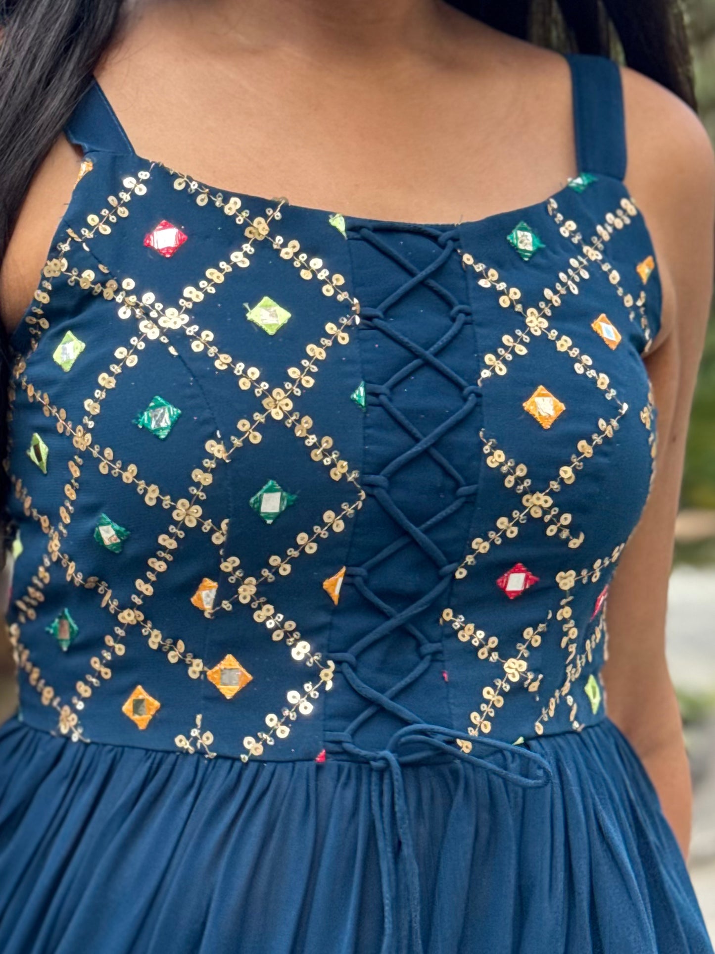 #MBA2001 Sitara side slit kurti- Peacock blue