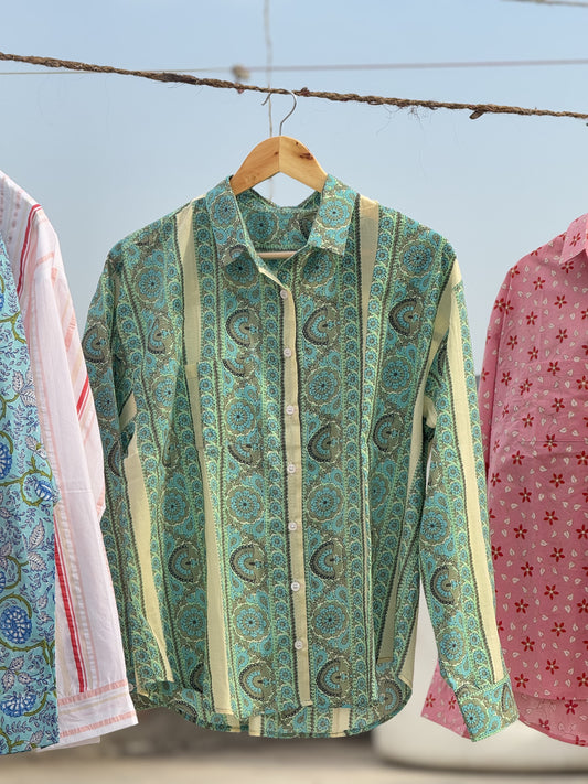 #MBA188 Green Print Pure Cotton shirt
