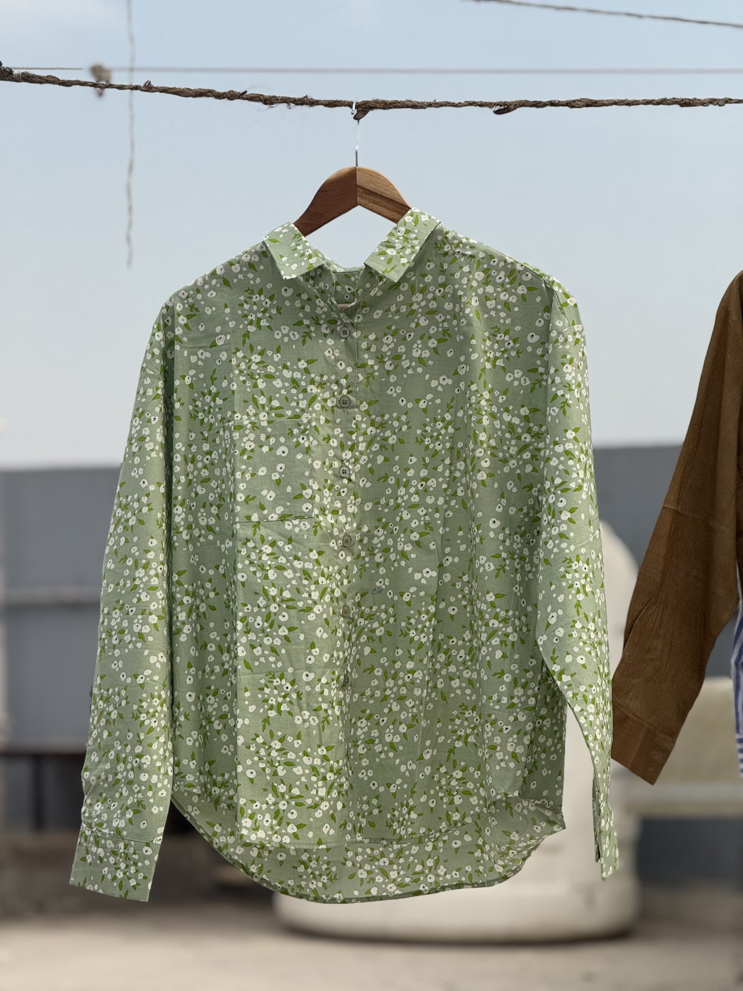 #MBA1892 Pista green floral Pure Cotton shirt