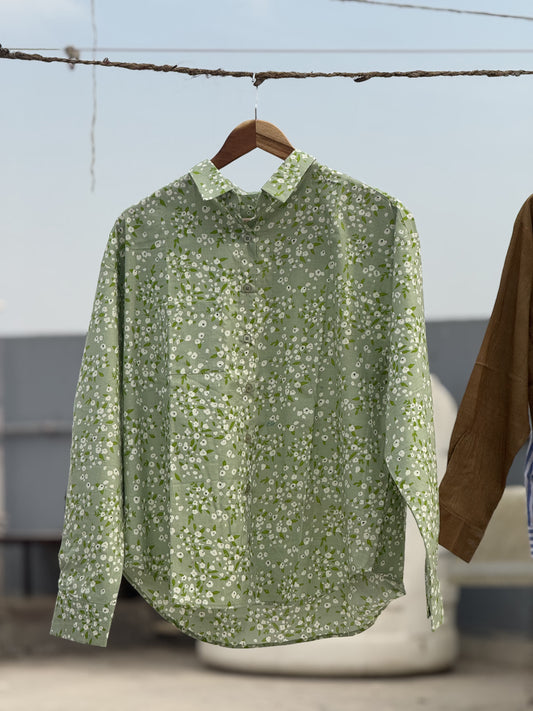 #MBA1892 Pista green floral Pure Cotton shirt