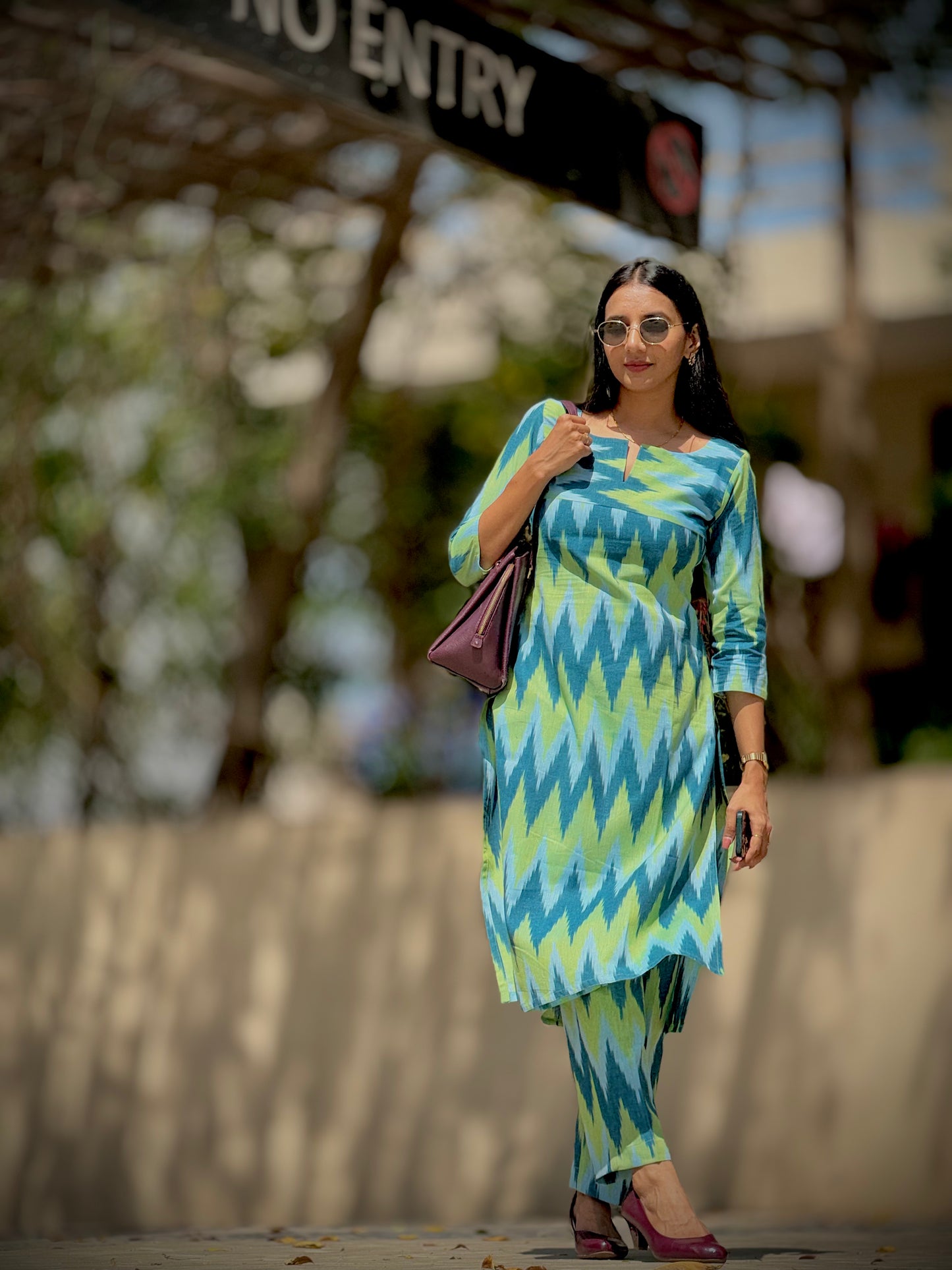 #MBA1865 Ikkat 2.0- blue green zigzag kurta and pant