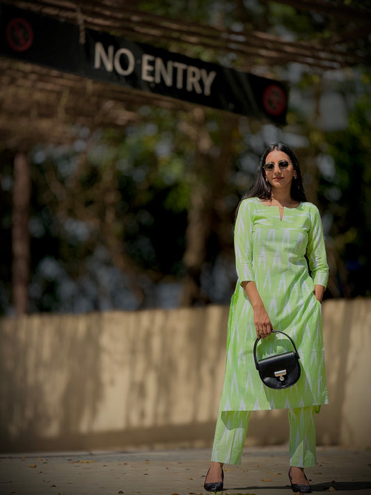 #MBA1861 Ikkat 2.0- pista green kurta and pant