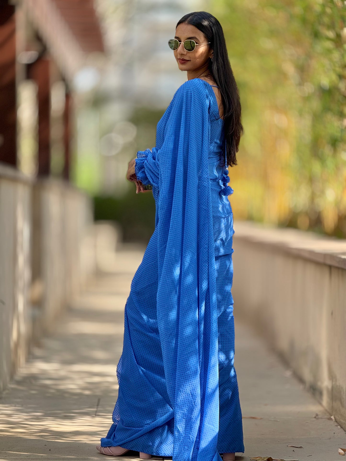 #MBA1881 Sarah 1 min saree and blouse- Blue