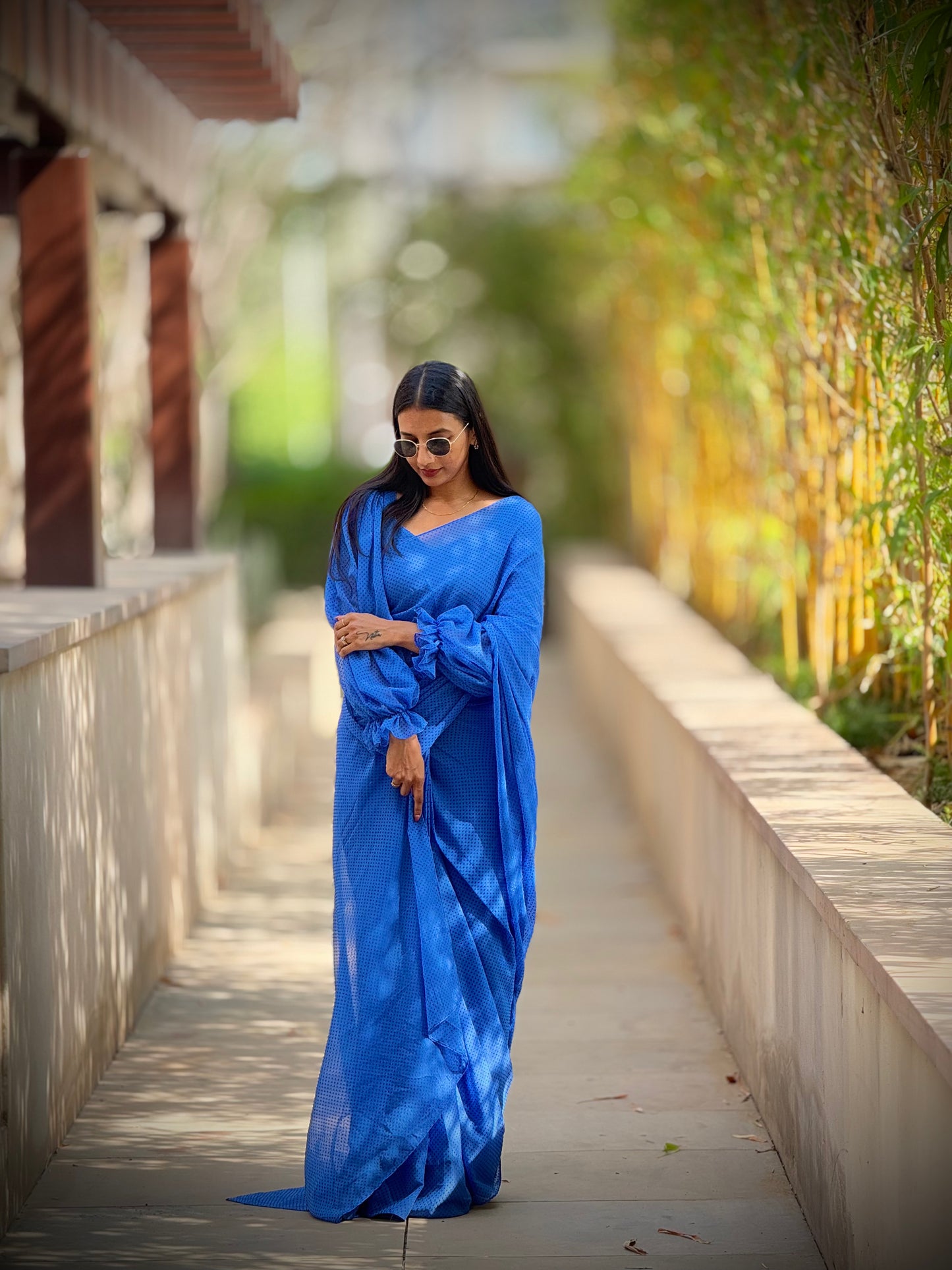 #MBA1881 Sarah 1 min saree and blouse- Blue