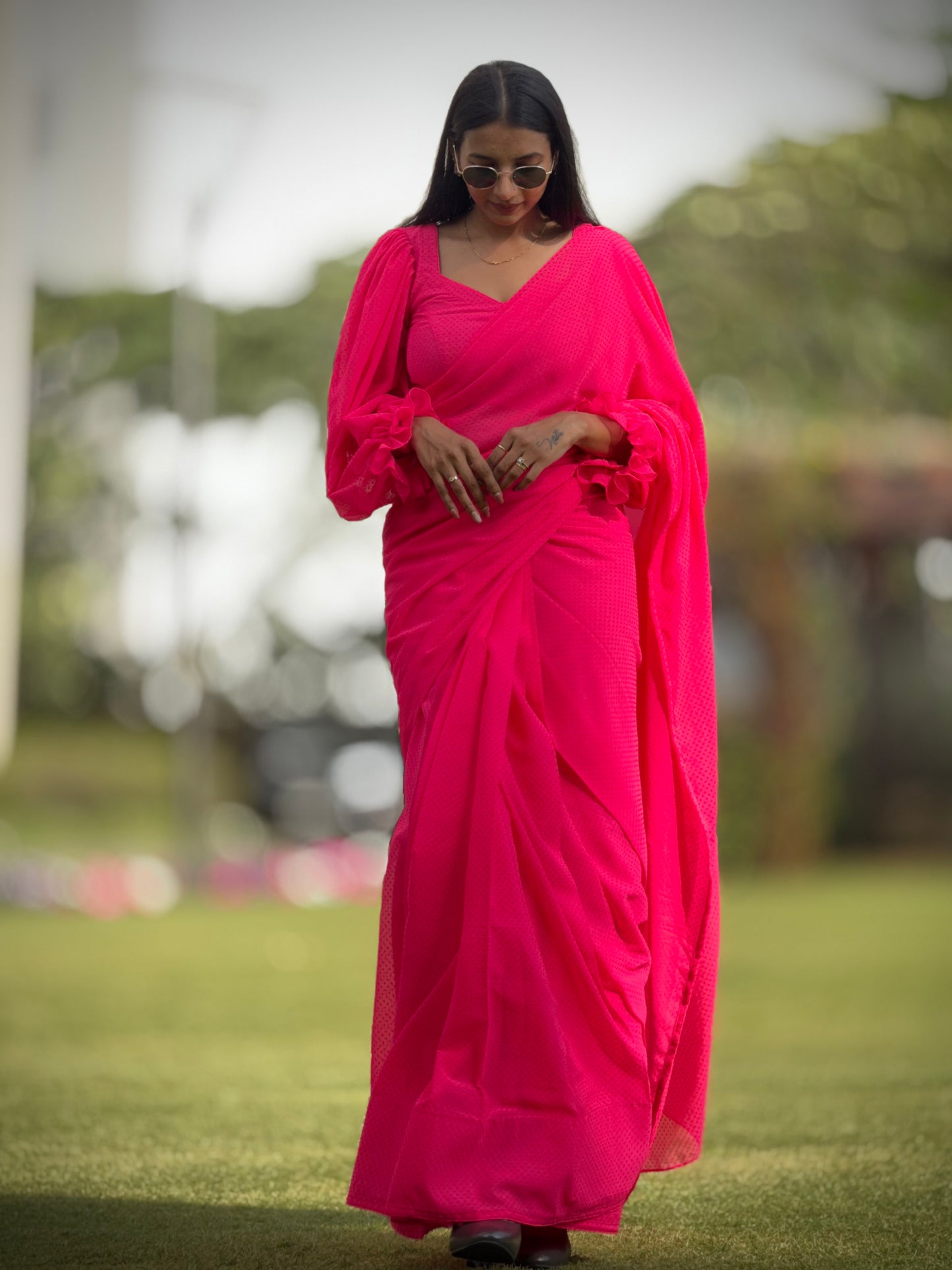 #MBA1880 Sarah 1 min saree and blouse- Barbie Pink