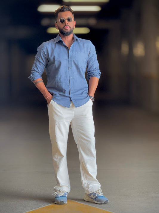 #MBA1897 Men's Pure Linen shirt- Ink grey