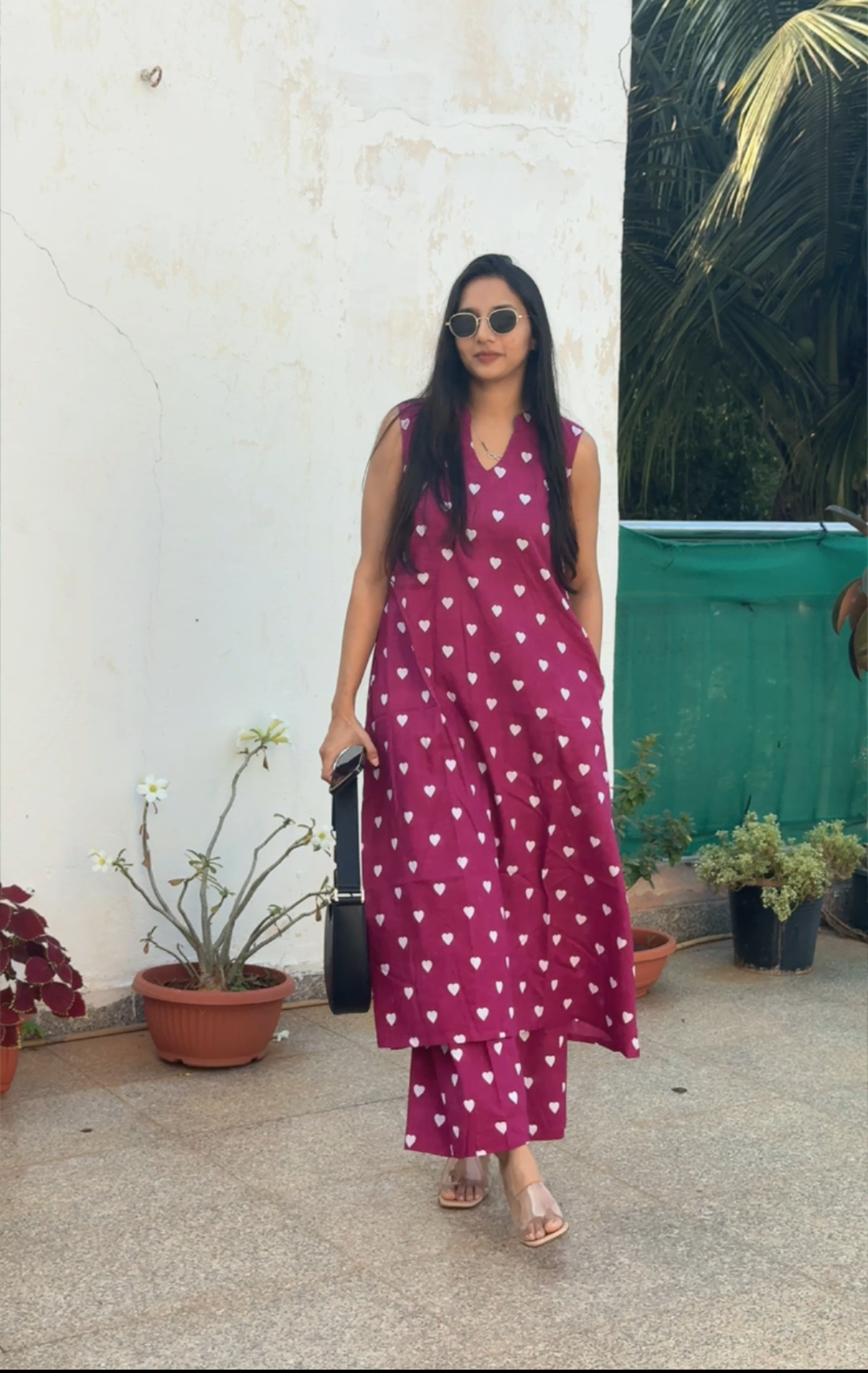 #MBA2087 A line kurta pant set- pink heart