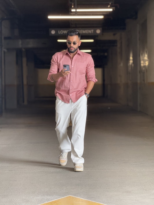 #MBA1899 Men's Pure Linen shirt- Rosewood