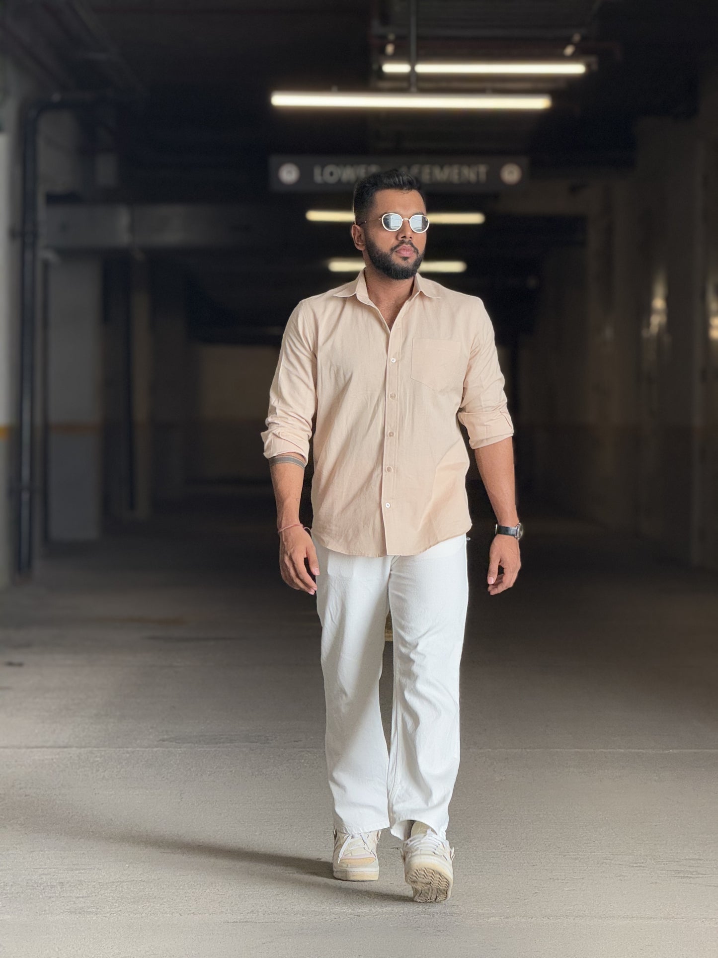 #MBA1901 Men's Pure Linen shirt- Warm ivory