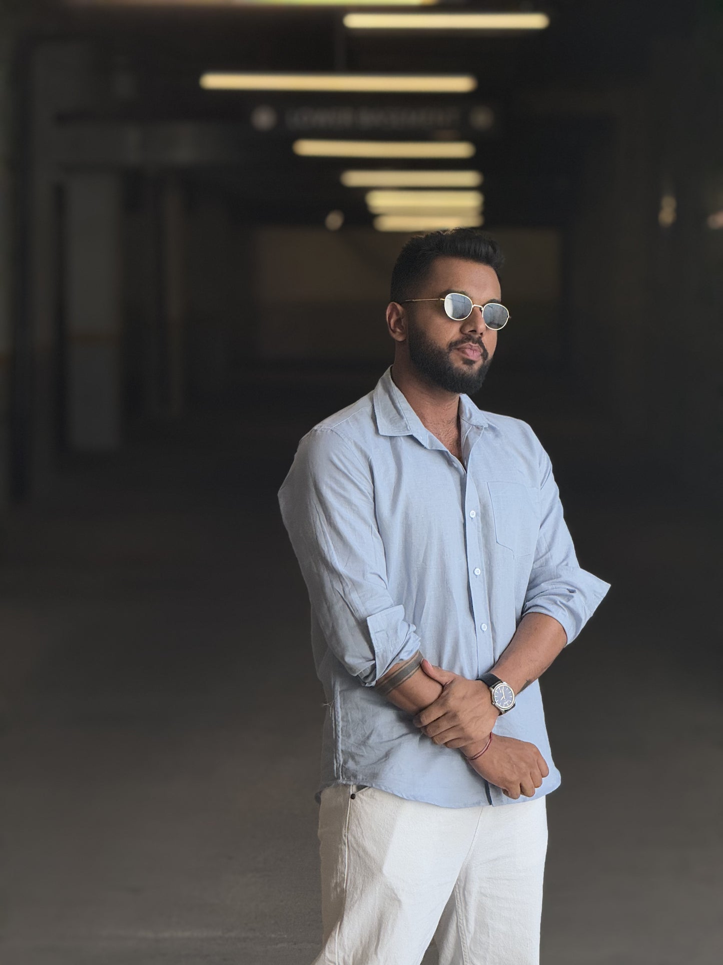 #MBA1903 Men's Pure Linen shirt- Light blue