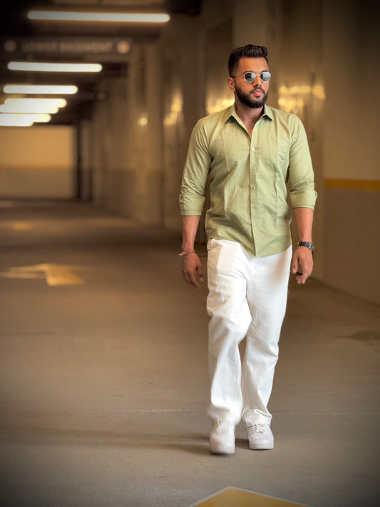 #MBA1905 Men's Pure Linen shirt-Pistachio